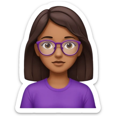 Chica de pelo moreno con gafas, lleva camisa violeta. Piel morena clara. Con Torre de Hércules de la Coruña detrás sticker