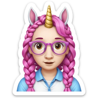 braided unicorn wiith big visible braids looking into the camera spectacled sticker