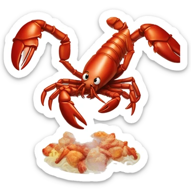 cooked red lobster served on a plate, with a focus on its claws and tail, vibrant and appetizing.” sticker