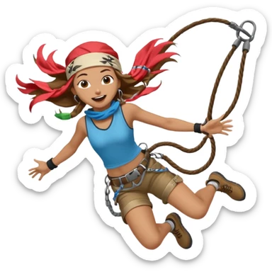 bungee jumping face in action with earrings and long hair flying away and bandana sticker