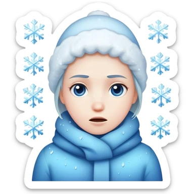 Shivering face with ice crystals, very cold sticker