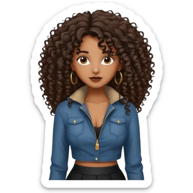 brown skinned lady with curly black hair, shoulder long hair, messy, nice curves sticker