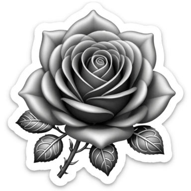 Black and silver filigree rose bud, 3D, extremely detailed design sticker