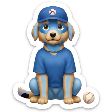 Golden retriever dog with blue baseball cap fullbody sitting down sticker