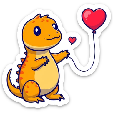 cute bearded dragon with heart balloon sticker