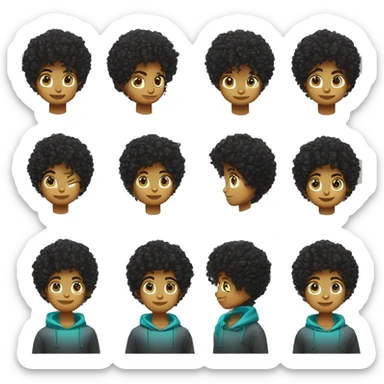 Garçon aux cheveux bouclés brun mèche de cheveux blanche à gauche yeux turquoises porte un sweat-shirt noir et trois piercings noir à l'oreille droite  sticker