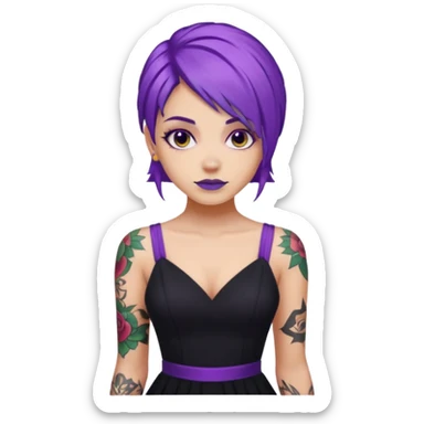 women with tatoos and hightlight that tatoos with purple hair and black dresses sticker