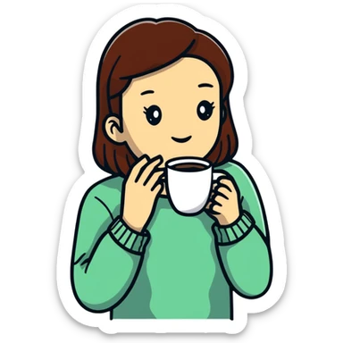 Fashionable Parisian woman with coffee cup sticker