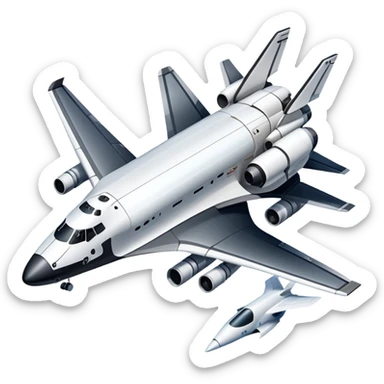 An icon featuring a collage of a space shuttle, a drone, and an airplane, symbolizing aerospace technology. The design includes rocket engines, wings, and flight paths, representing advancements in aviation and space exploration. Transparent background highlights cutting-edge aerospace engineering. sticker