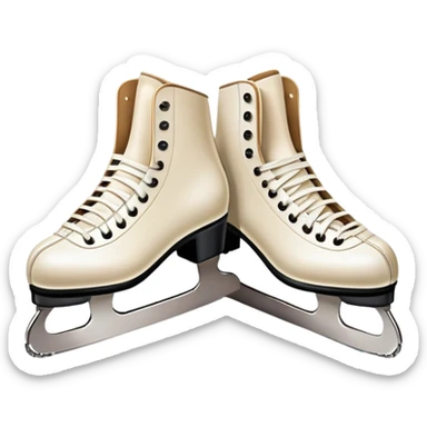 An icon featuring a pair of elegant figure skates resting on scratched, worn ice. In the background, cheering spectators fill the stands of a grand stadium, creating a vibrant atmosphere. Transparent background highlights the essence of figure skating performance sticker