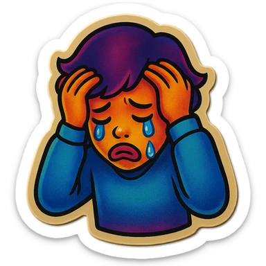 sad Tears rolling down face 
Mouth Pout
hands on head 
head down
 sticker