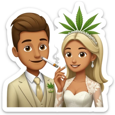 Person in fancy clothes sneaking into a wedding ceremony with a mischievous grin, uninvited guest, smoking cannabis sticker