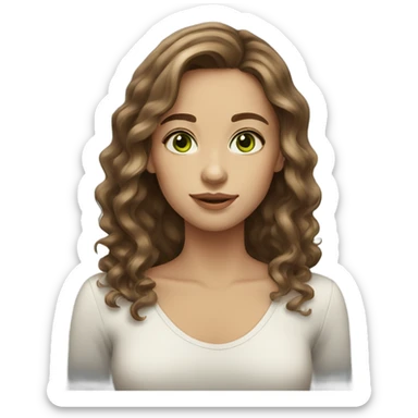 pretty girl with medium length wavy brown hair green eyes light skin sticker