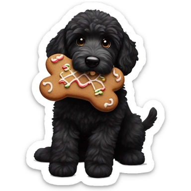 Black goldendoodle stealing a gingerbread cookie  sticker