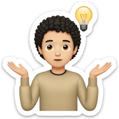 a guy shrugging his shoulders with a black little bit curly hair sticker