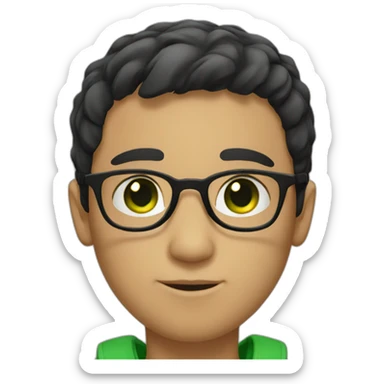 boy with green eyes, glasses, with black short hair sticker