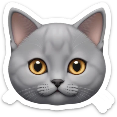 cinematic-cute-british shorthair-kitten cat-portrait-emoji,-head-tilted-playfully-and-inquisitively,-sleek-solid-grey-fur,-simplified-yet-adorable-features,-highly-detailed,-glowing-with-a-warm,-friendly-glow sticker