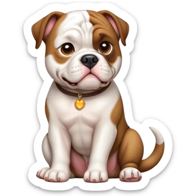 cinematic-[american bulldog]-realistic-full-body-sitting-emoji,-tail-resting-loosely-beside-its-paws,-head-tilted-dramatically,-sleek-[brown]-fur,-simplified-yet-realistic-focused-features,-highly-detailed,-glowing-with-an-almost-sarcastic-glow sticker