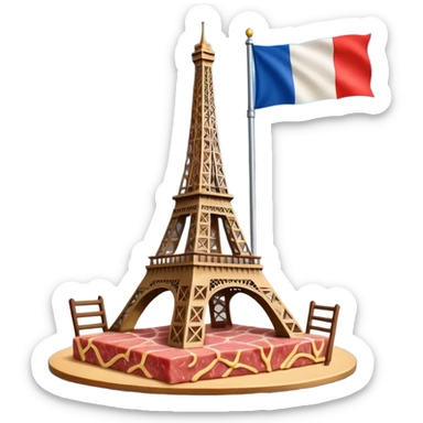 Spam meat Eiffel tower and French flag surrealist painting  sticker