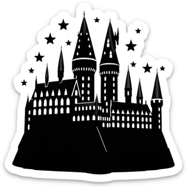 Harry Potter series, Hogwarts castle silhouette with stars, outlined only sticker