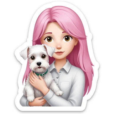 Girl with long pink hair holding a white schnauzer dog sticker