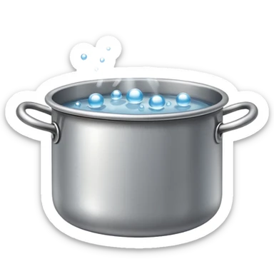 small metal pot filled with boiling water on a stove, visible hot steam and rising bubbles, realistic heat effect, shiny pot surface, bright lighting, clean white background

 sticker