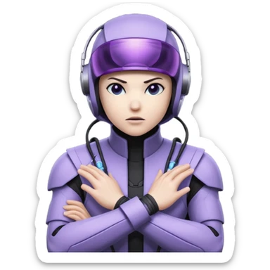 ⚡ GHOSTWIRE: Slim stealth suit with faint purple-blue glow. Wrist energy cables, smooth visor. Calm, calculating, watchful. In shadows, cables wrapped around tech and enemies. Inspired by Mortal Kombat ninjas. sticker
