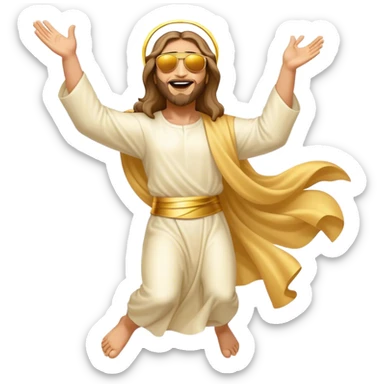 dancing figure of rejoicing Jesus with golden  sunglases sticker