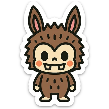 Labubu character as a color outlined icon, black outlines with subtle color accents sticker