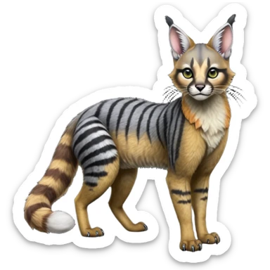 Colorful dark black gloomy spooky pointy foggy smoky points-marked glorious hyper-realistic exotic cute cool beautiful beautiful fantasy-caracal-civet-genet-sergal-vernid-Cacomistle-Trico-oncilla-animal-Fakémon-hybrid-fursona (full body) sticker