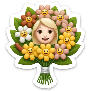 Make emoji flower bouqet from base sausage, holding bouqet white color sticker