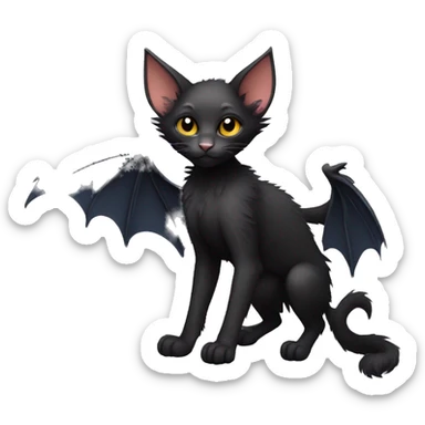 Black Lykoi cat with bat wings full body sticker