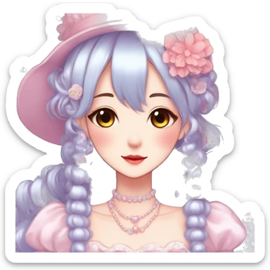 Gorgeous anime style lady with blushing face and accessories cottagecore fairycore Kawaii anime colorful pearly romantic aesthetic trending style sticker