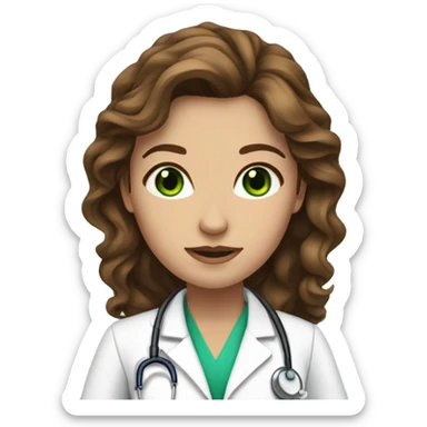 Female green eyes long brown wavy hair doctor  sticker