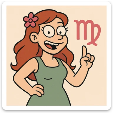 Virgo zodiac glyph, bold graphic cartoon style, vibrant colors, playful look sticker