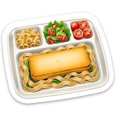 rectangle tray meal with  pasta, salad desert sticker