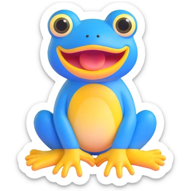 blue frog character, sitting, big yellow mouth, wide eyes, playful and friendly, silly and sweet expression, no accessories sticker