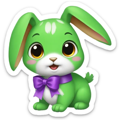 Female green rabbit with a purple bow sticker