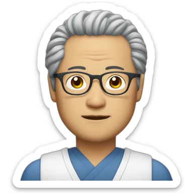 Middle-aged Japanese man with naturally permed glasses sticker