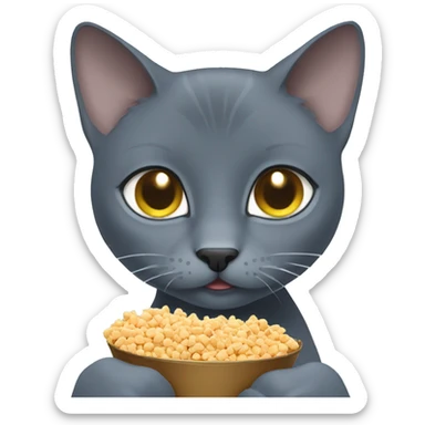 Russian Blue eating cat food sticker