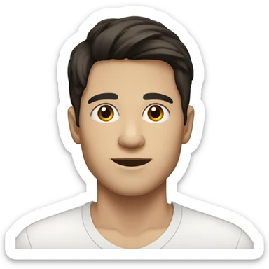 A dark-haired 21-year-old man with white skin and a slight tan. Brown eyes and a middle parted haircut. sticker