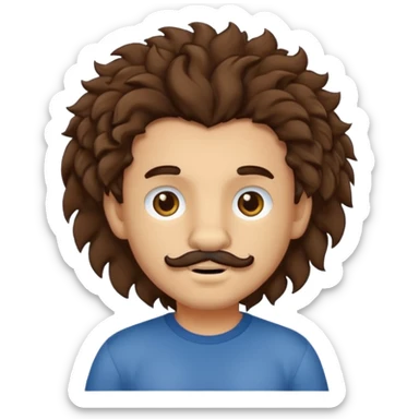 Make a cute boy lion with curly dark brown hair with a disconnected goatee and medium skin with a thin mustache sticker