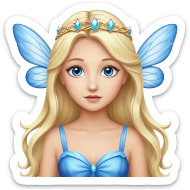 luxury blonde makeup artist with blue eye with  long ass hair with isolated dress and fairy wings  sticker