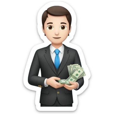 CEO with money in his hands donating to a hospital sticker