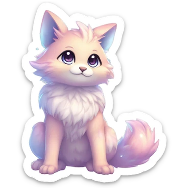 Anthro Cute Fluffy Gorgeous Magical Petite Shiny Colorful Pastel Glitter Sparkle Stars Anime Chibi Fantasy-Animal-Fakémon-Pokémon-Hybrid Fur Sona Aesthetic Trending Style Full Body sticker