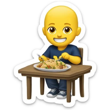 bald blonde boy enjoying his meal in Michigan wolverines shirt  sticker