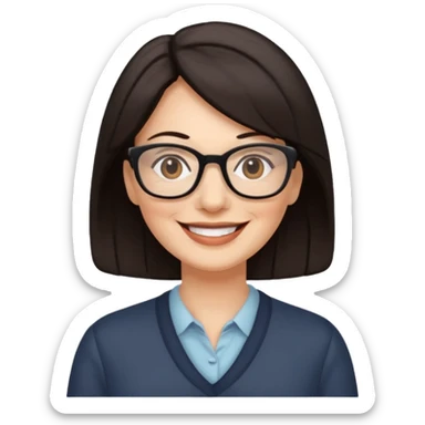 50 y.o. woman dark hair smile, glasses sticker
