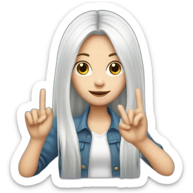 white skin long haired girl showing three fingers sticker