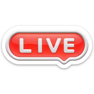 "LIVE" text badge, bold white letters on neon red rounded rectangle background, soft red glow, modern broadcast indicator style, Twitch/YouTube live aesthetic, black background sticker