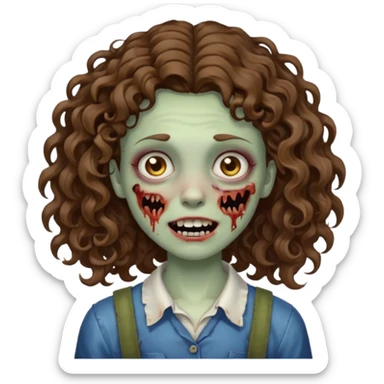 uma garota zumbi com o cabelo cacheado meio ondulado que usa aparelho sticker